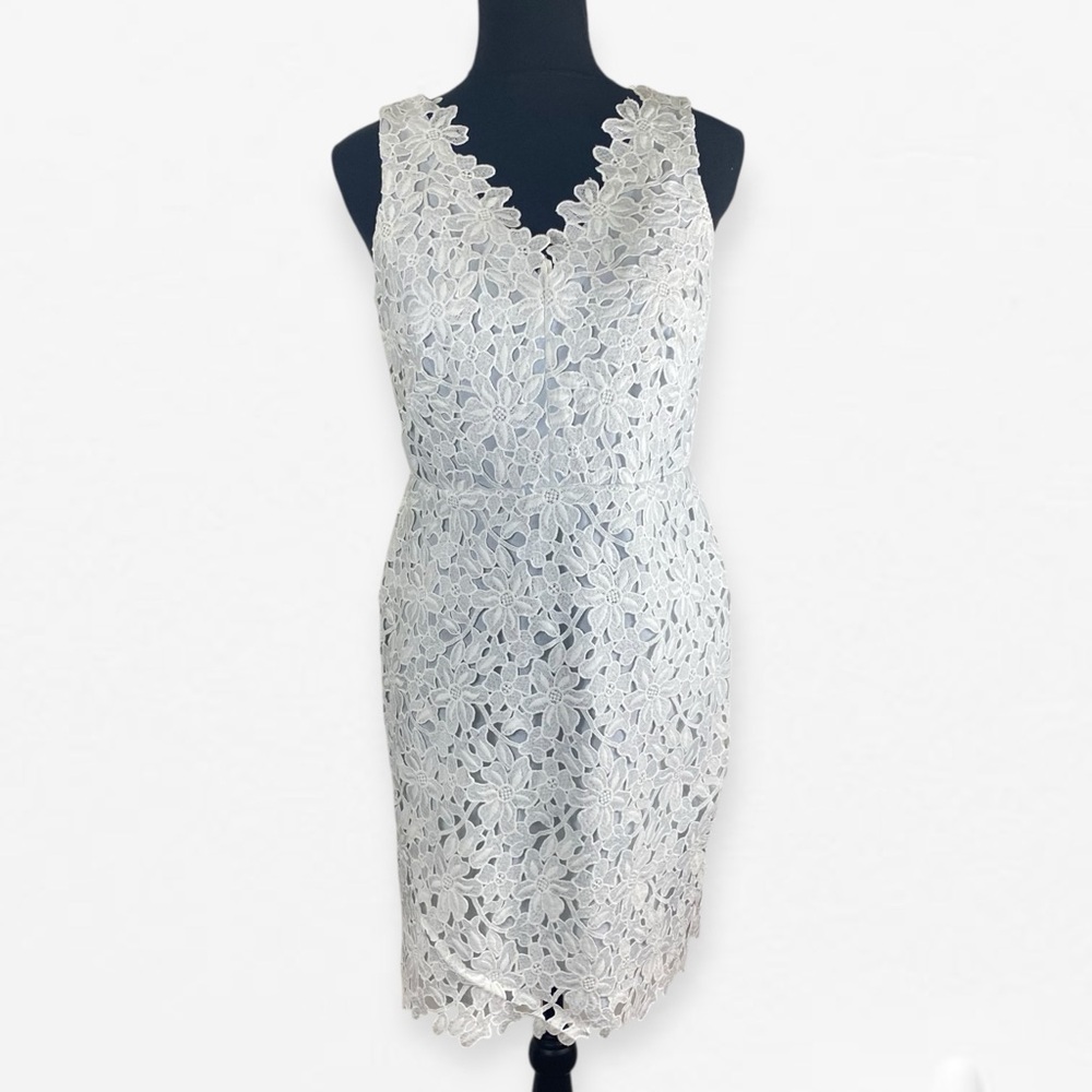 LOFT White blue Floral Lace Overlay Knee-length Dress 6P 6 petite